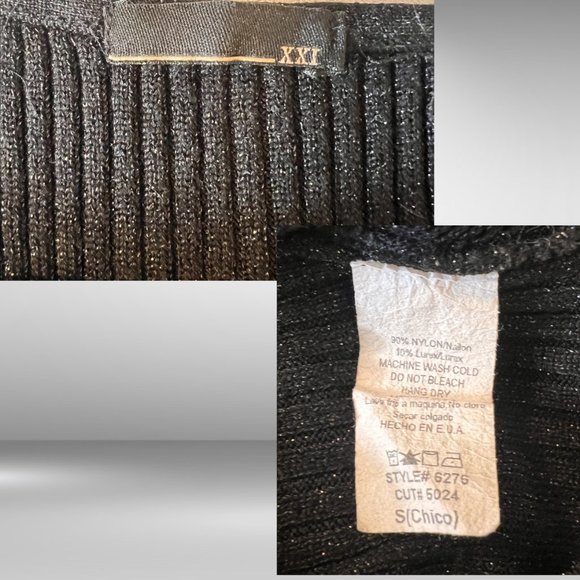 XX1 Tight, Long Black and Silver V-Neck with Spaghetti Straps and Scalloped Hem - Picture 4 of 4